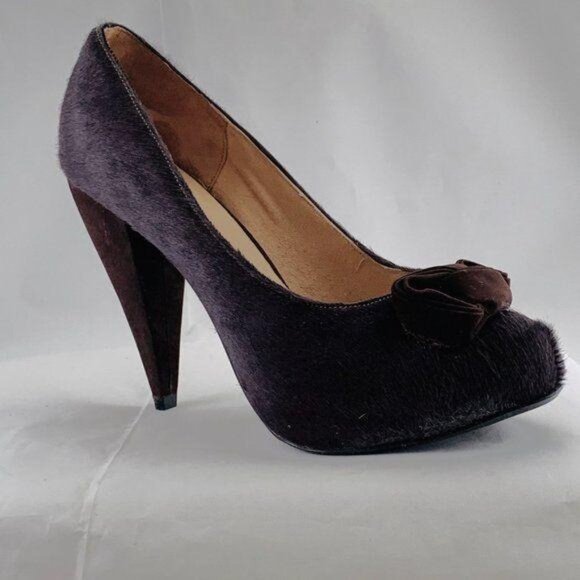 Amiana Purple Pony Hair Heels With Bow Size 5 Platform & Cone Heel Made In Brazi - Picture 1 of 12